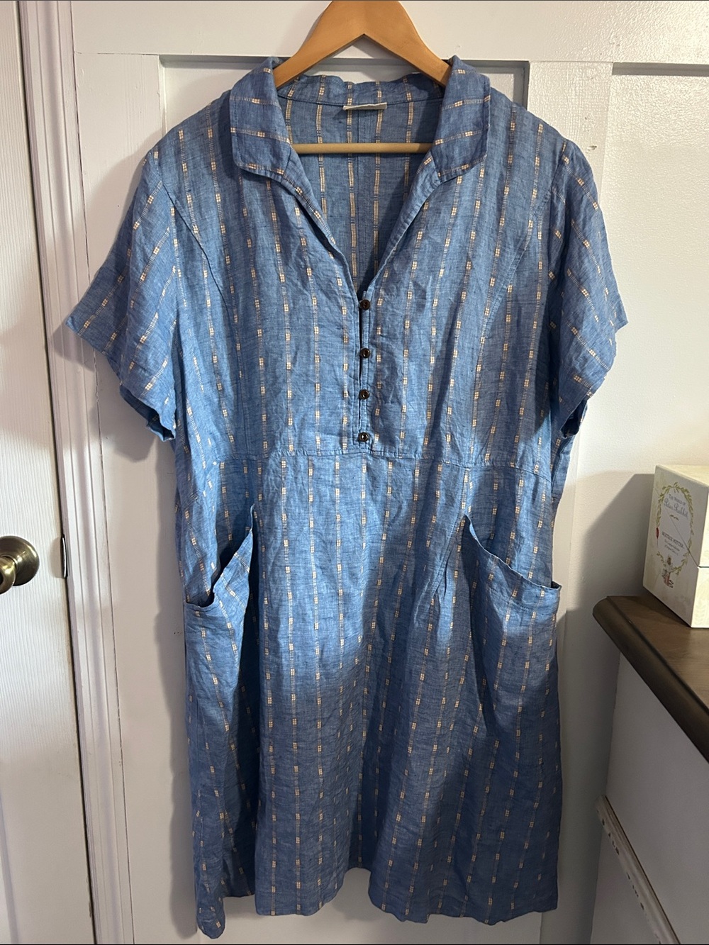 Poetry Striped Dress Délavé Linen & Cotton Blue Shirt with Yellow Stripe 16 - Picture 2 of 11